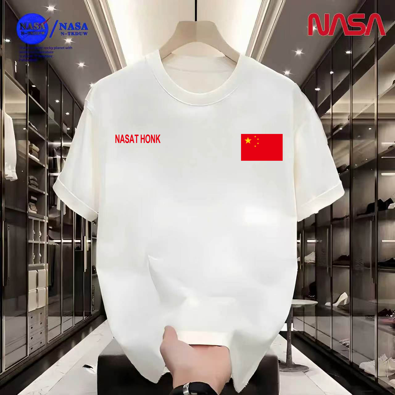 D16NASA联名重磅T恤新款男女同款时尚百搭圆领短袖【旗NASA】A-078