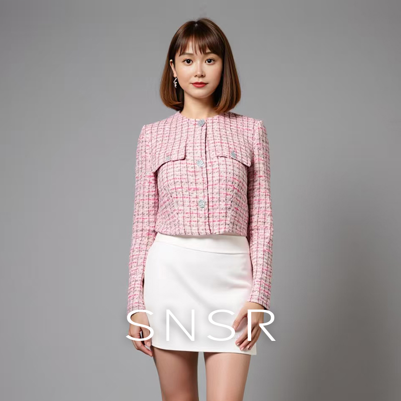 SNSR/圣妮思25秋季新款圆领花式纽扣短款小香风外套25A0221WT225
