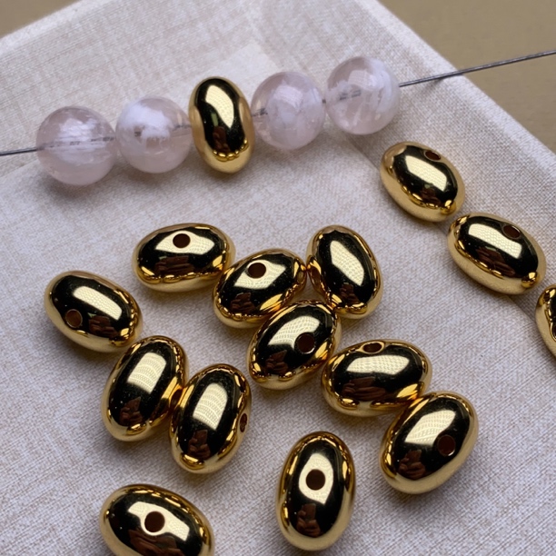 【钛钢精雕】真空镀真金色椭圆隔珠实心腰孔搭配水晶diy饰品配件