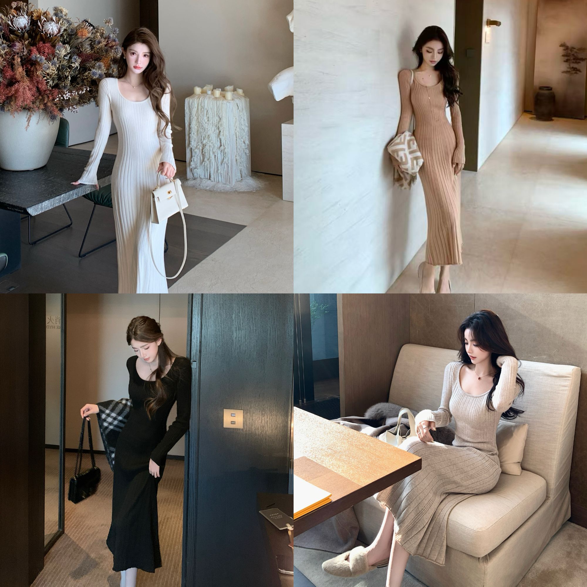 “挚简裙"优雅纯欲自带香气大姐姐~ 羊毛羊绒大U领长袖针织打底裙