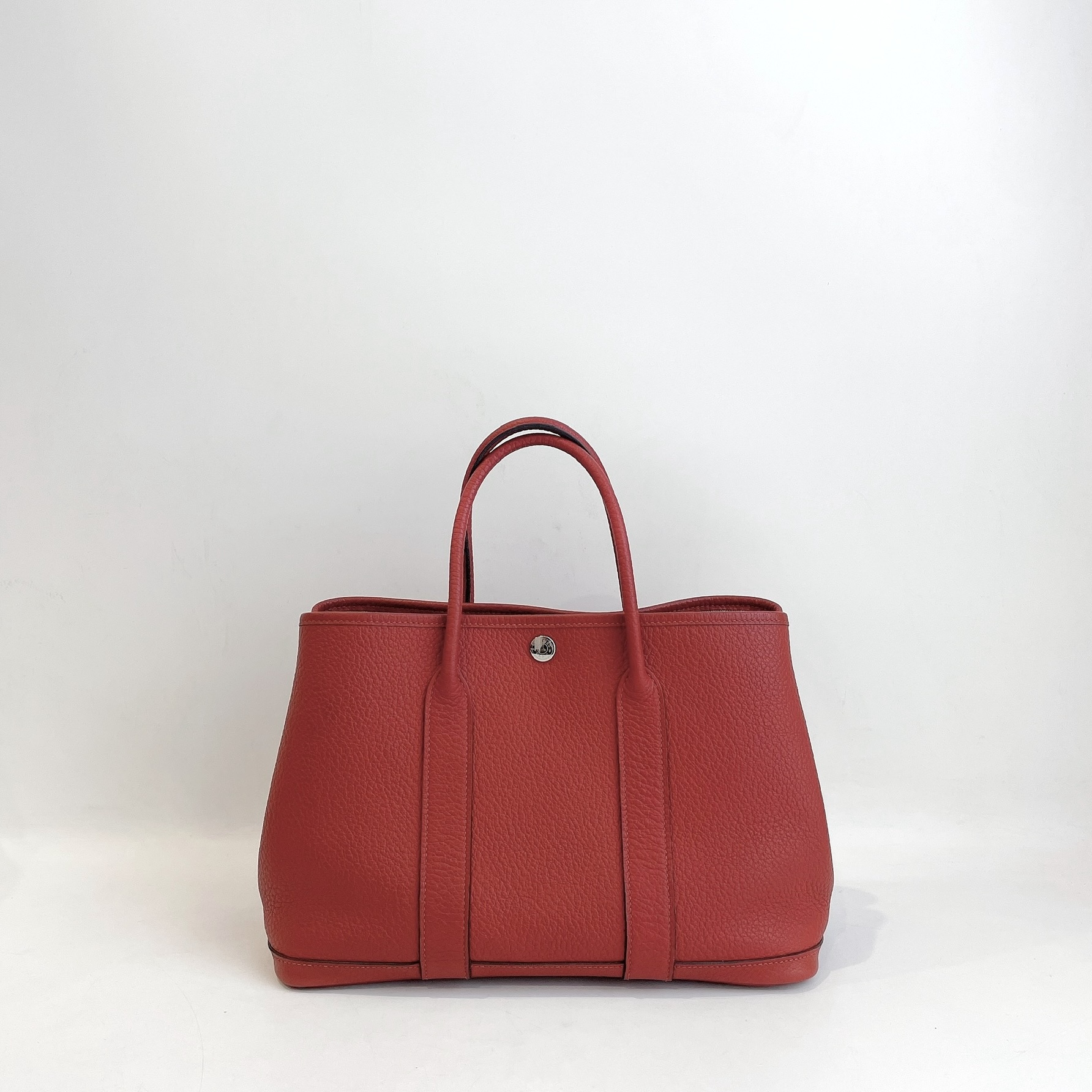 99新 Hermes/爱马仕 铜红色银扣GardenParty30 togo花园手提包