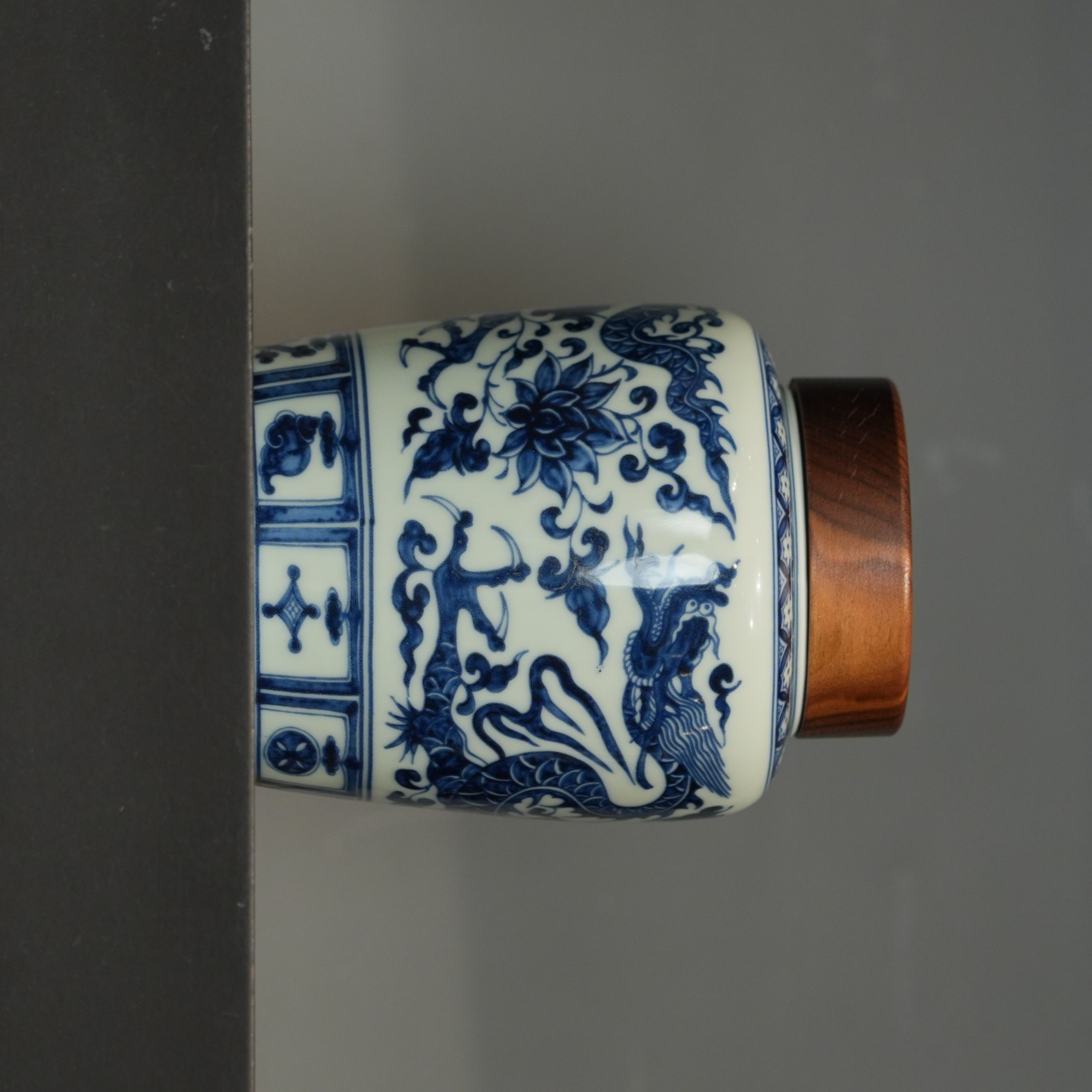 造悟堂丨青花龙纹和气木盖罐(大号)1000ml