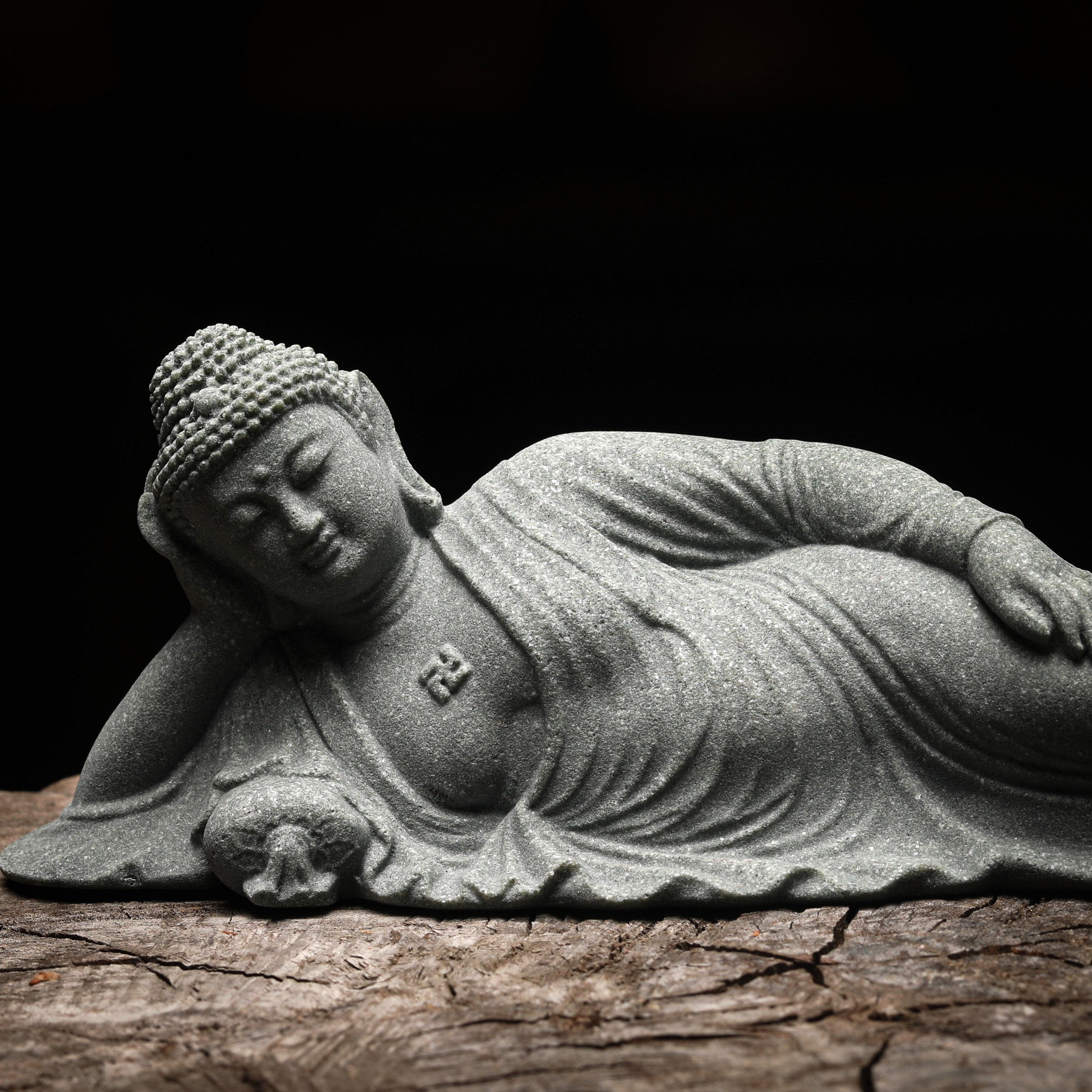 青沙石卧佛高6宽20厚5禅意博古架鱼缸造景茶空间摆件