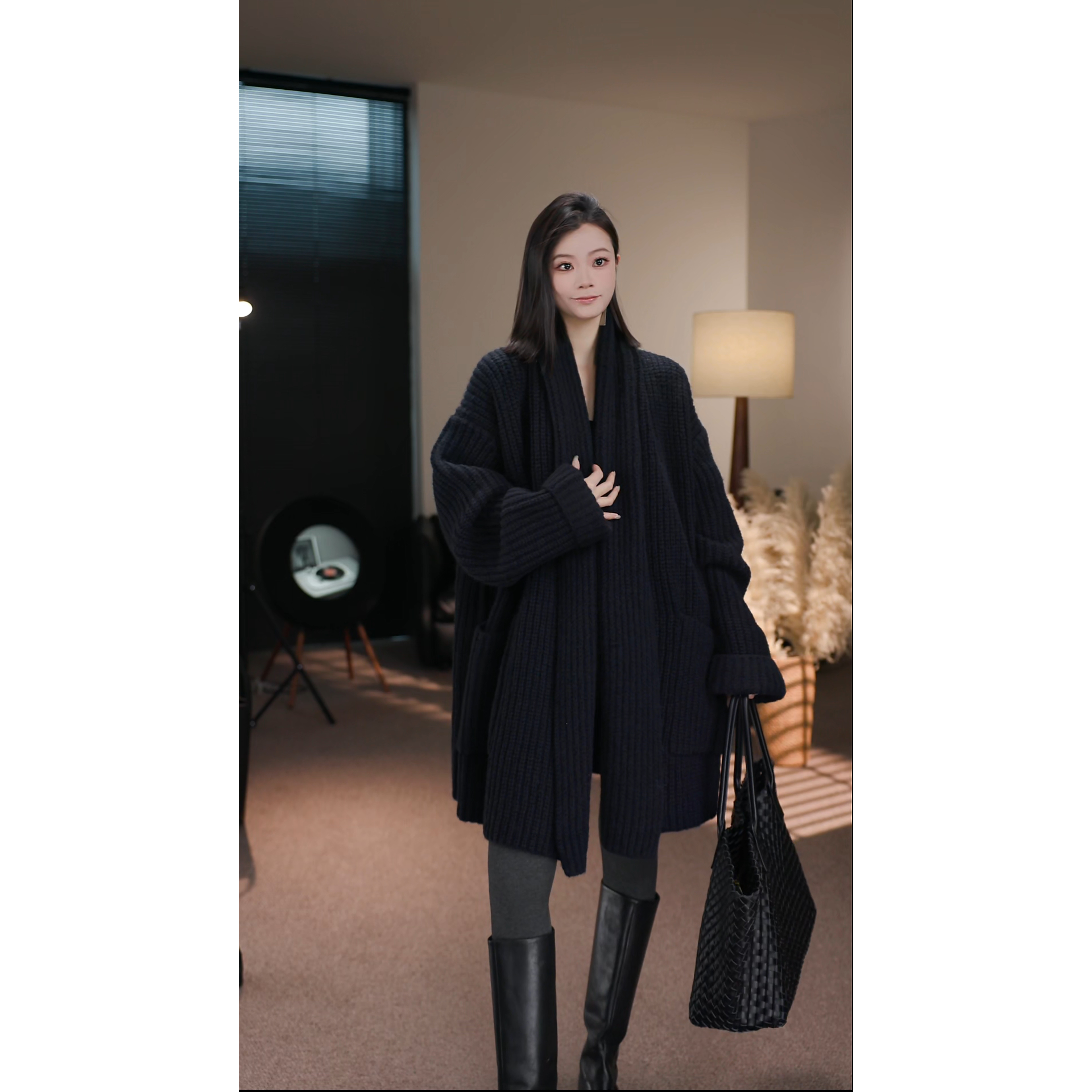 卢尚慵懒北欧围巾领大毛衣9678