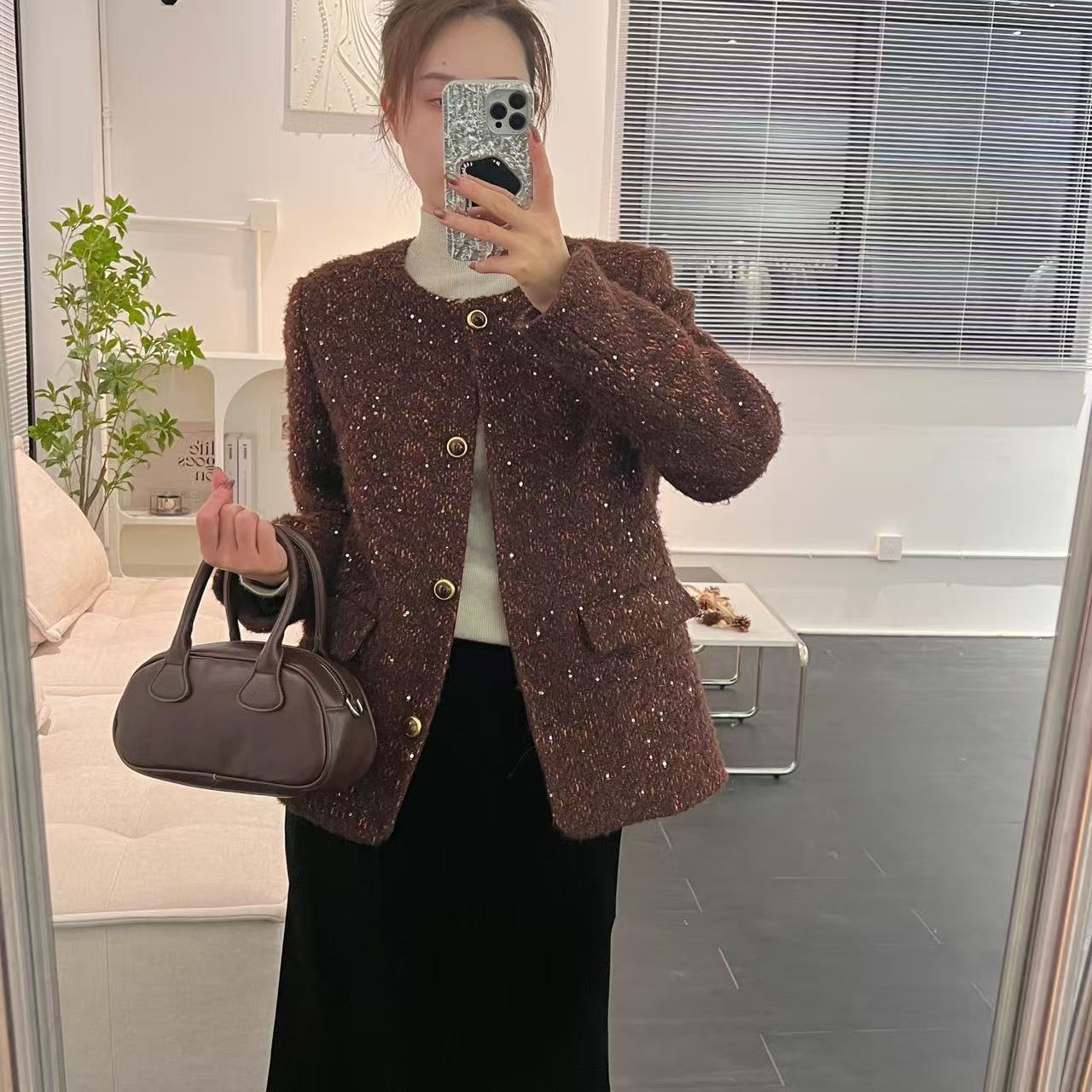 JX【琉璃紫檀 】新款高级小香风羽绒轻奢宽松网红女士羽绒服外套