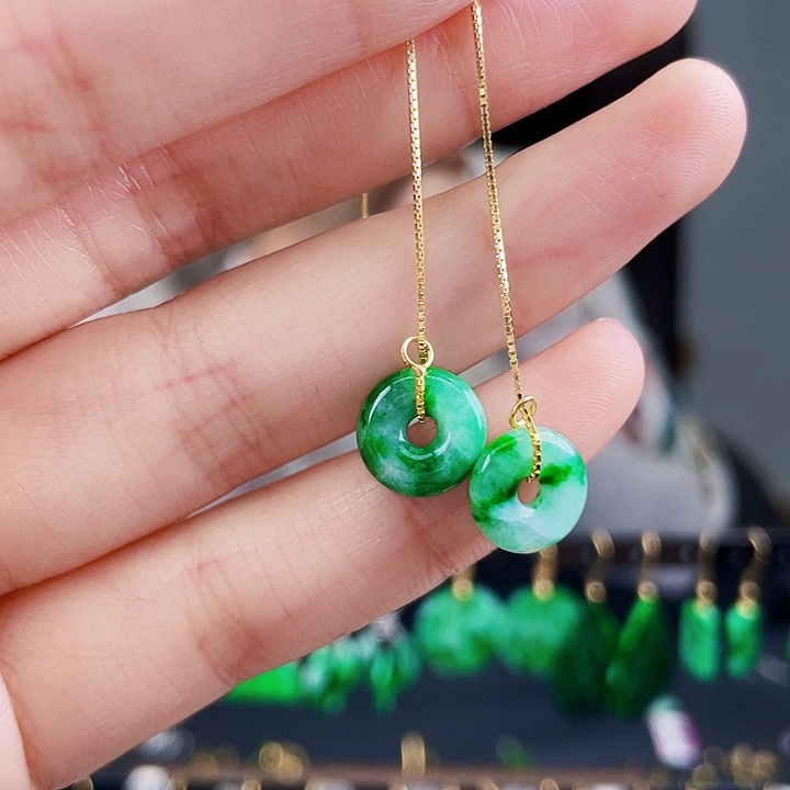 翡翠耳饰银S925镶嵌饰品