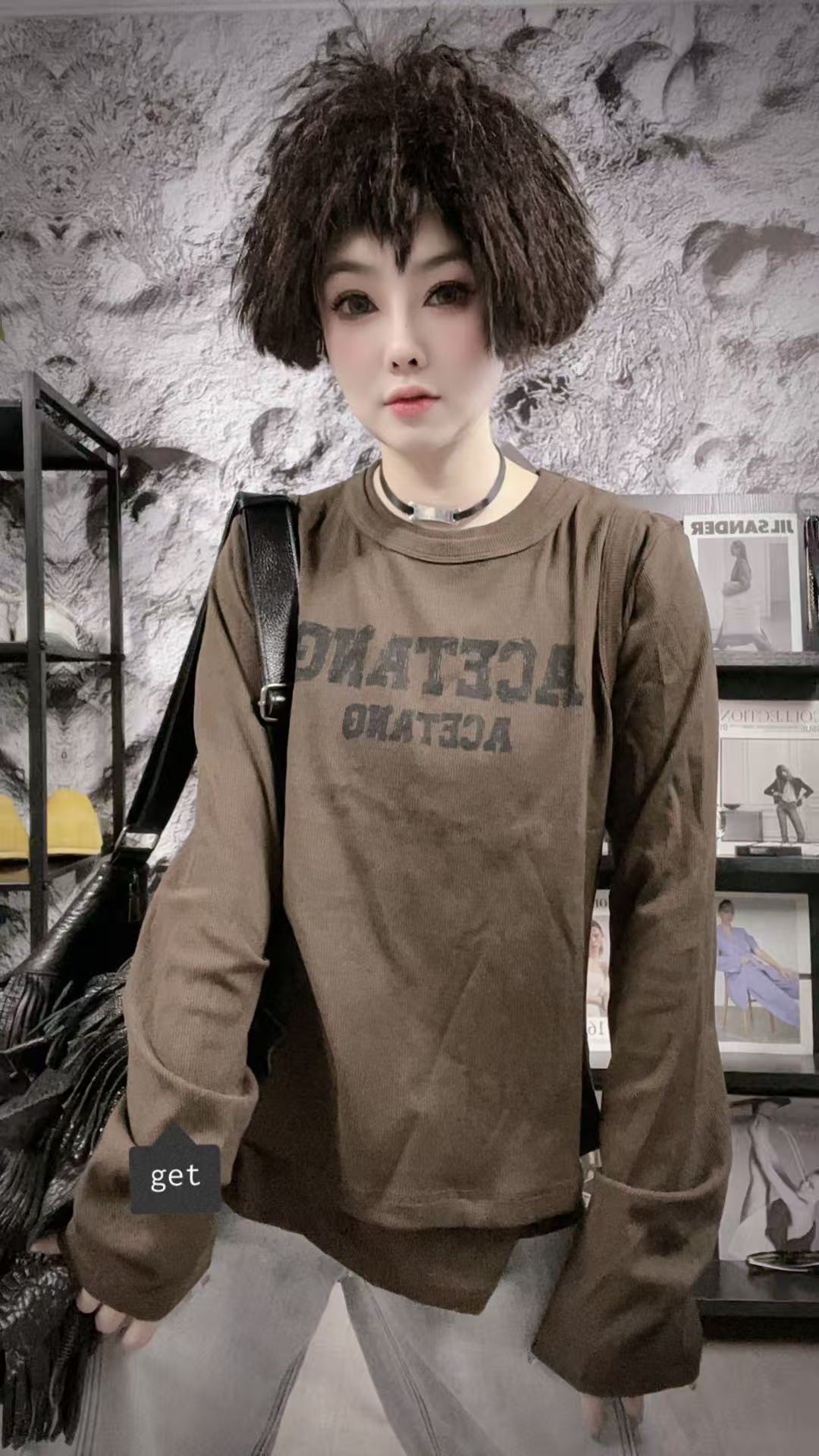 【佳老板】“95037”#宽松T恤有弹力套头休闲风老钱风休闲圆领长袖