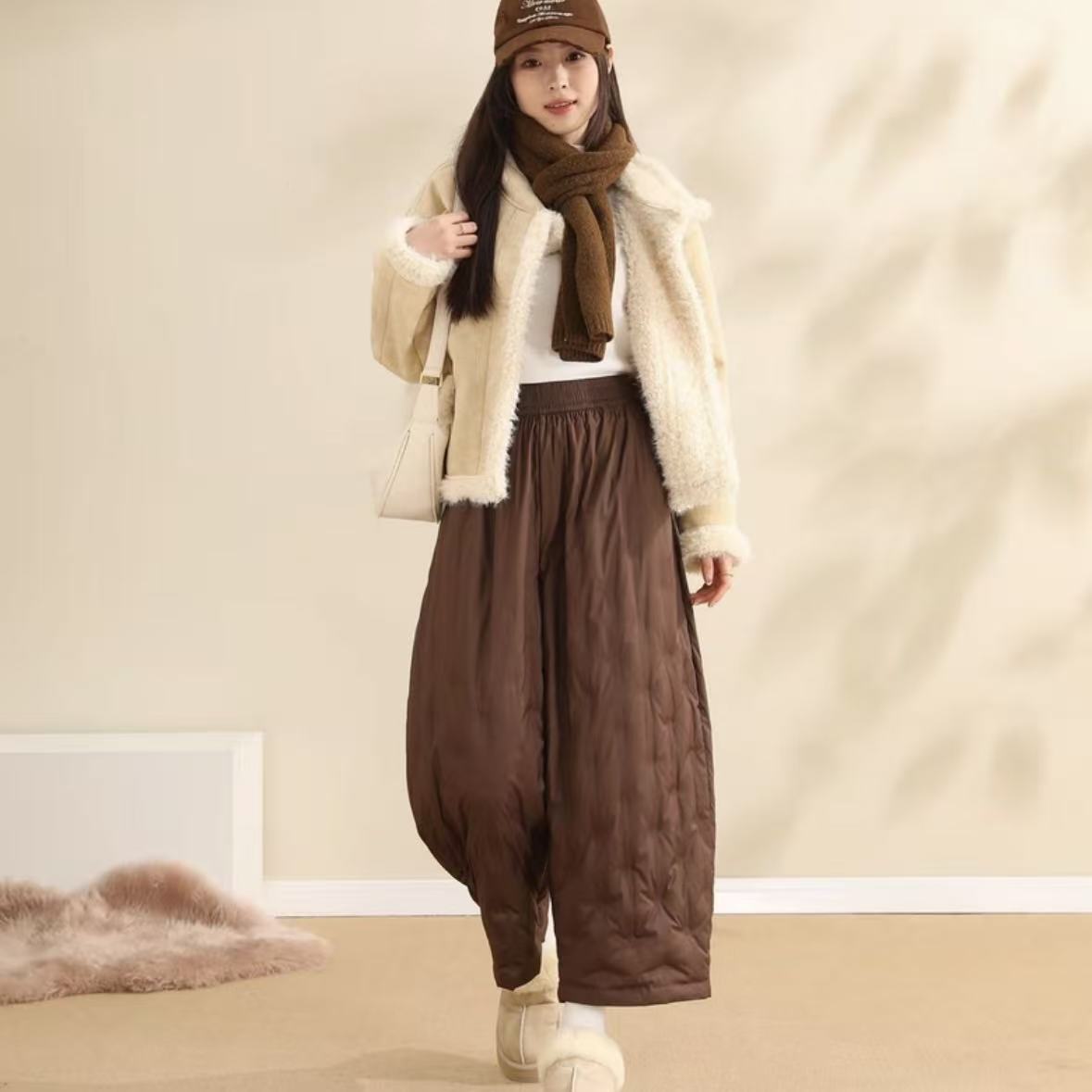 新新-2025羽绒裤百搭厚款防水加绒裤子长裤女微喇裤-999新