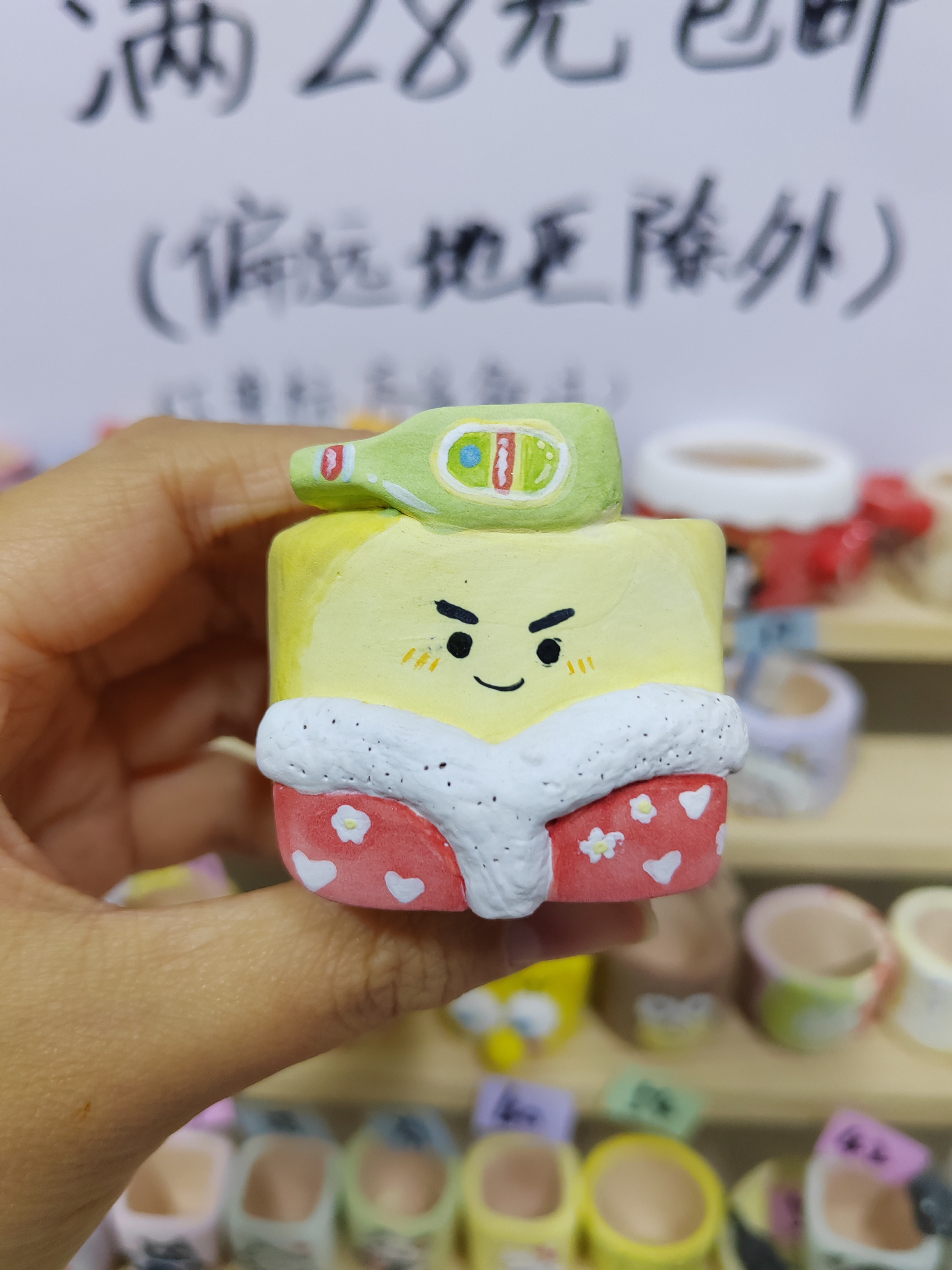 大花袄小面包手捏手绘多肉花盆3.5×3.5