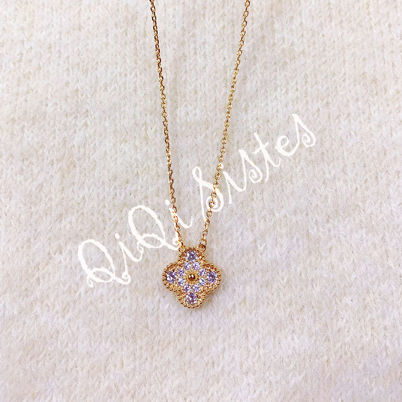 铜合金项链 高定四叶草项链金满钻 精工版气质百搭坠链