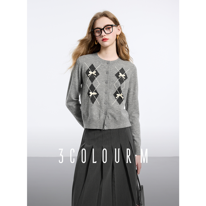 【大瑶专享】D401AM40GM50三彩2025春季新款菱格针织衫蝴蝶结dbx