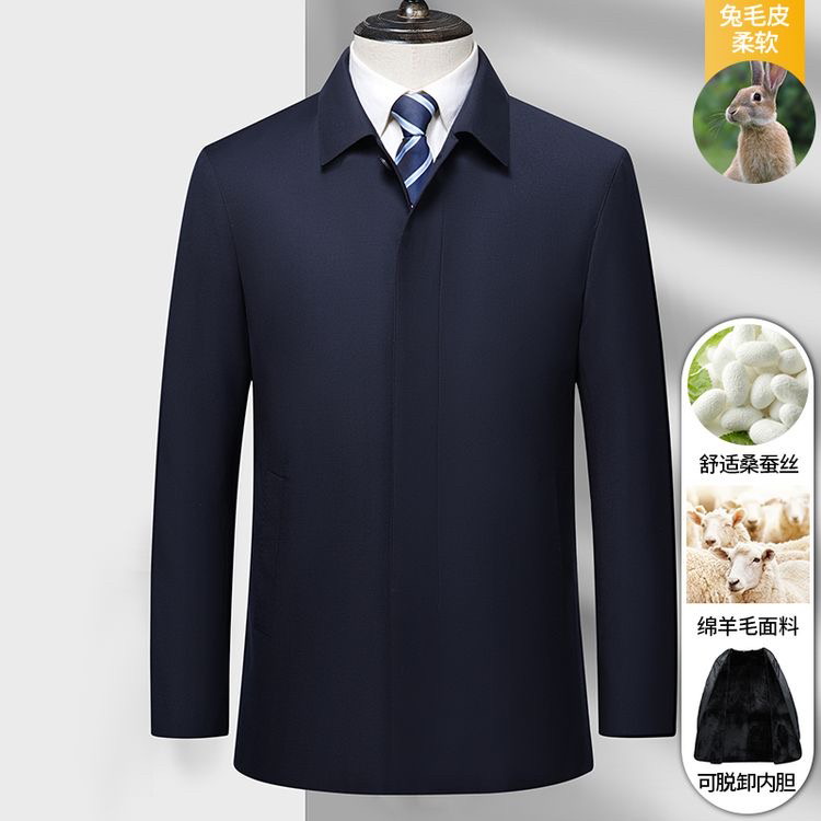 精纺羊毛桑蚕丝 进口獭兔内胆！高端商务休闲尼克服男士派克服獭兔