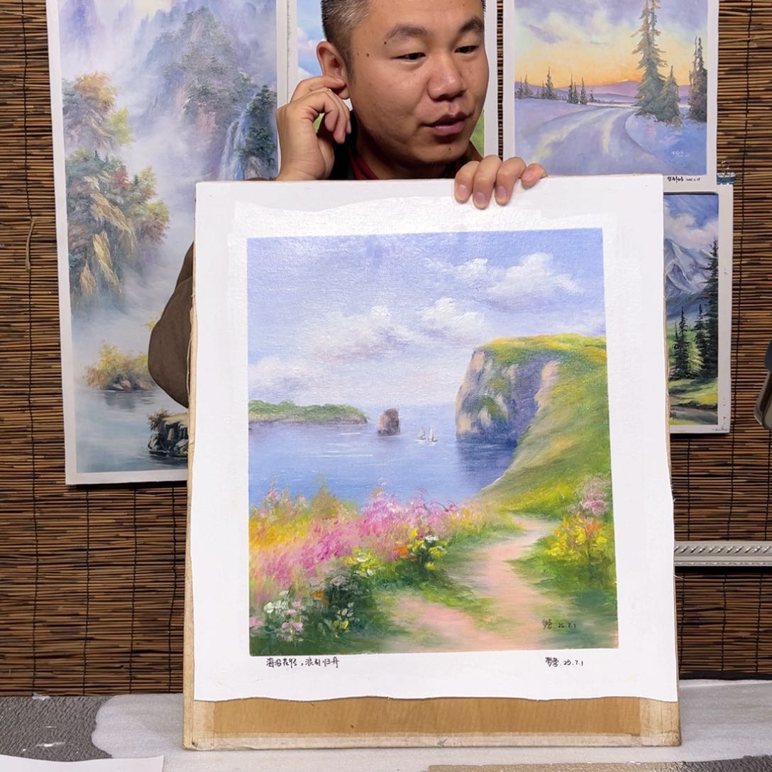 油画行路人小院绘画作品竞拍