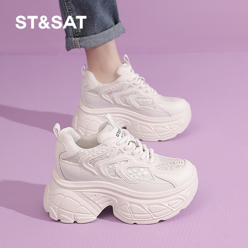 星期六9CM增高厚底老爹鞋小白鞋女2025春季新款软底休闲鞋运动鞋