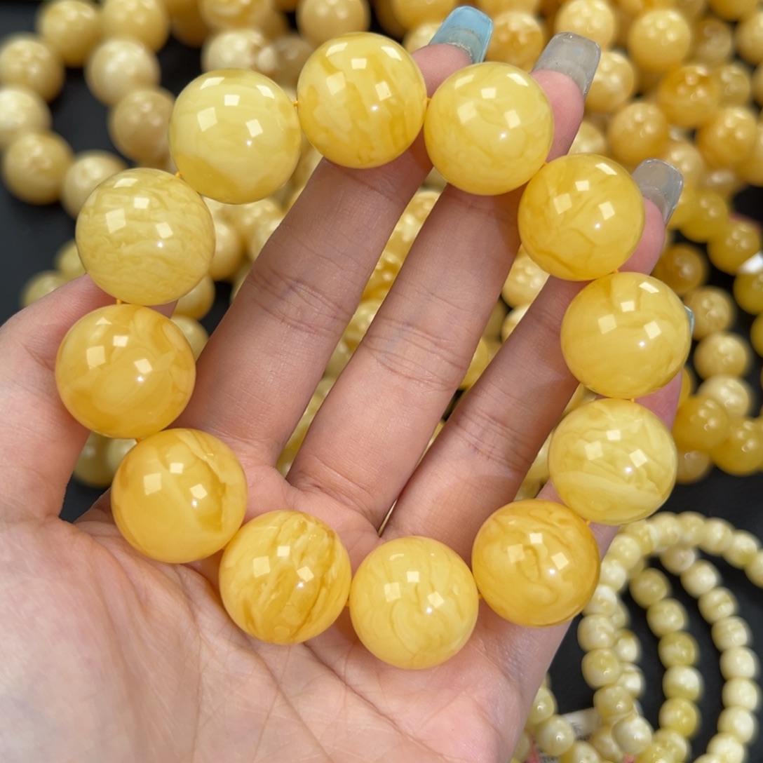 琥珀未镶嵌手链48.7黄白妖花