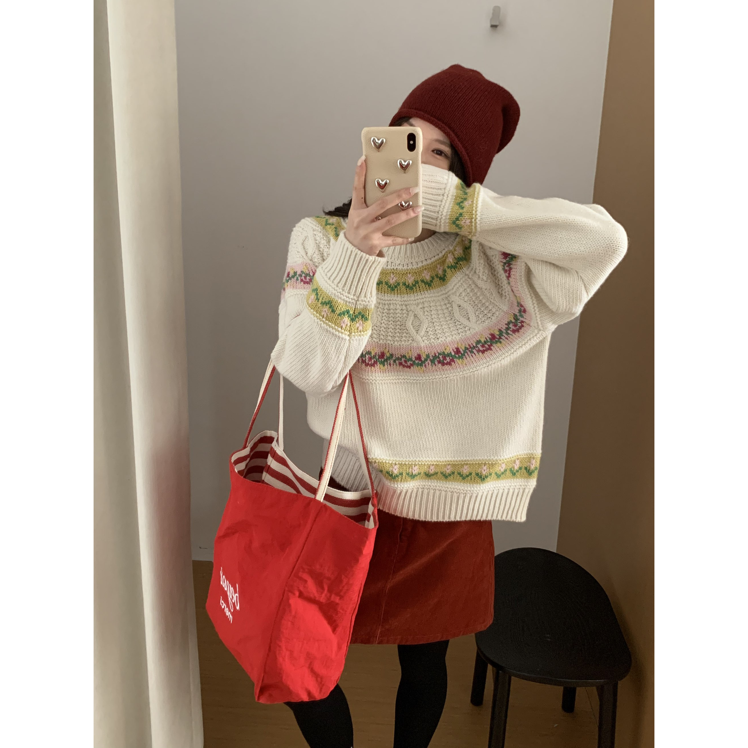 T3067 "圣诞初雪衫" 软糯费尔岛提花圆领针织毛衣