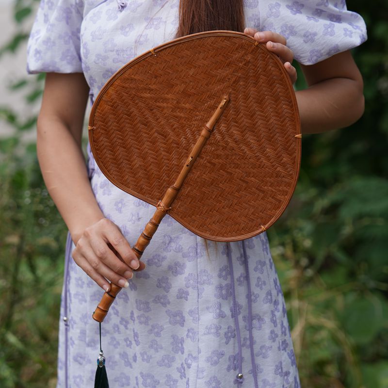 大漆罗汉竹心形扇汉服旗袍大漆团扇仙气复古中国风圆扇拍照跳舞