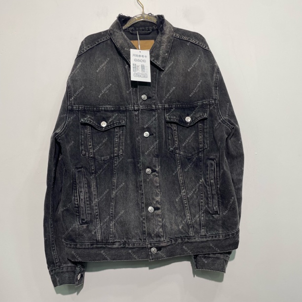 99新 Balenciaga/巴黎世家 34码 黑色弹幕logo 牛仔外套 h0002