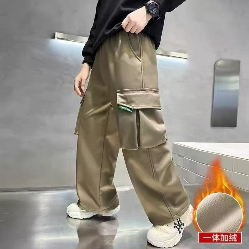 201218童装男童加绒棉布工装裤新款冬宝宝潮酷时尚棉布加绒工装裤