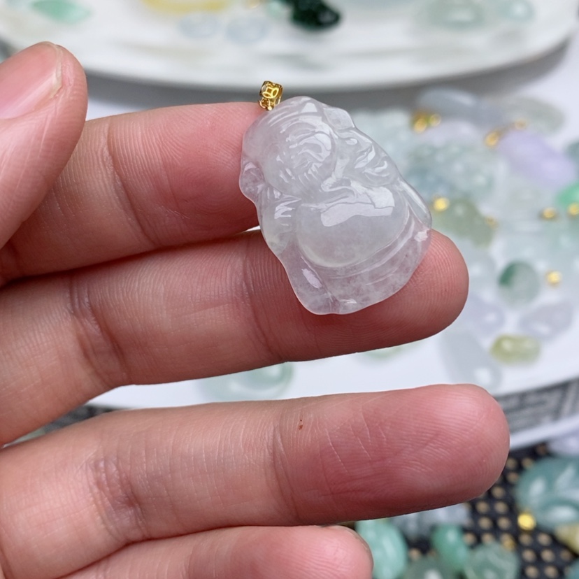 【闪购商品】翡翠吊坠(不含链)18K金镶嵌财财