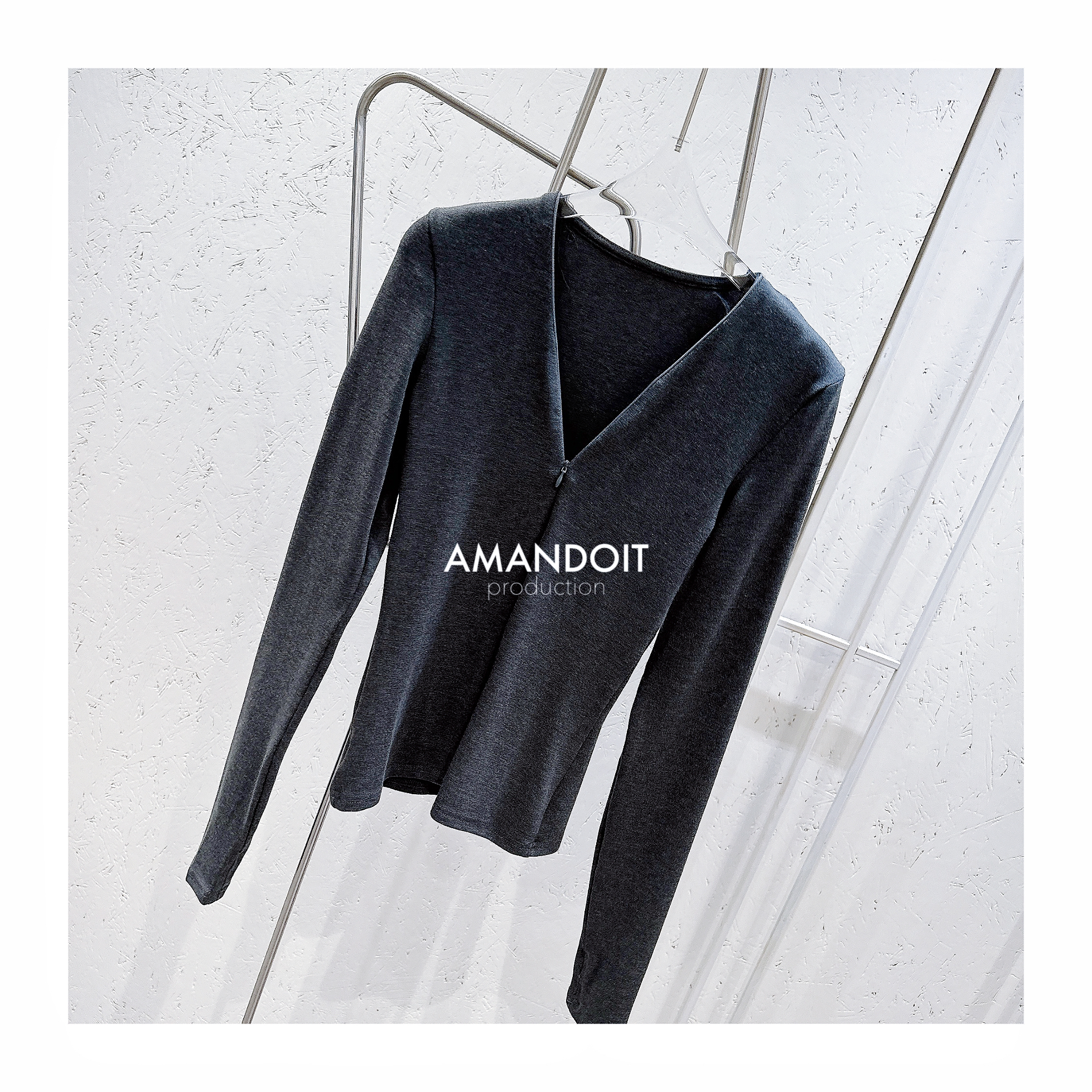 3806丨拉链可调低V领纸片人针织上衣