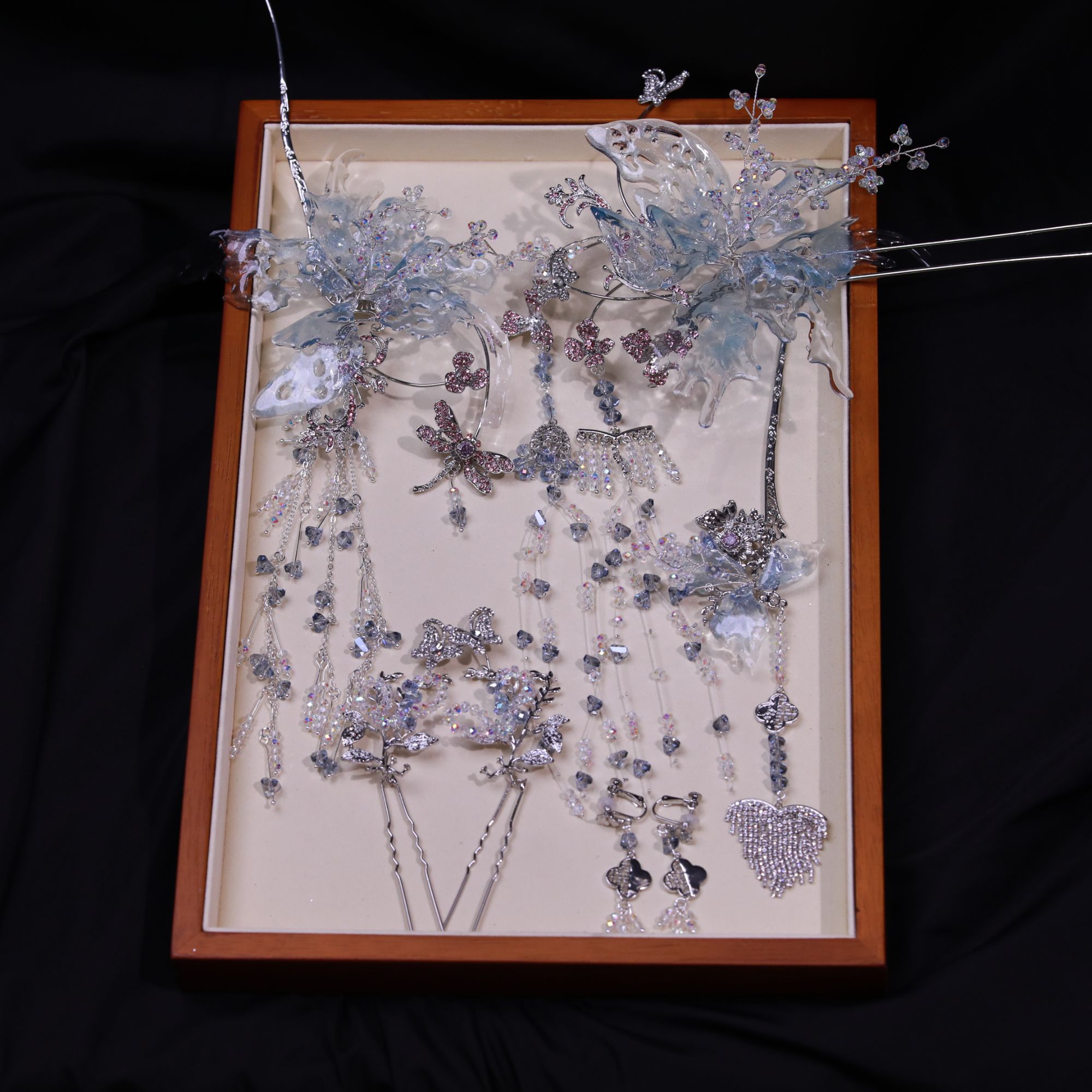 合金仿水晶婚庆饰品 12472浅蓝色中式分体秀禾清透高级百搭