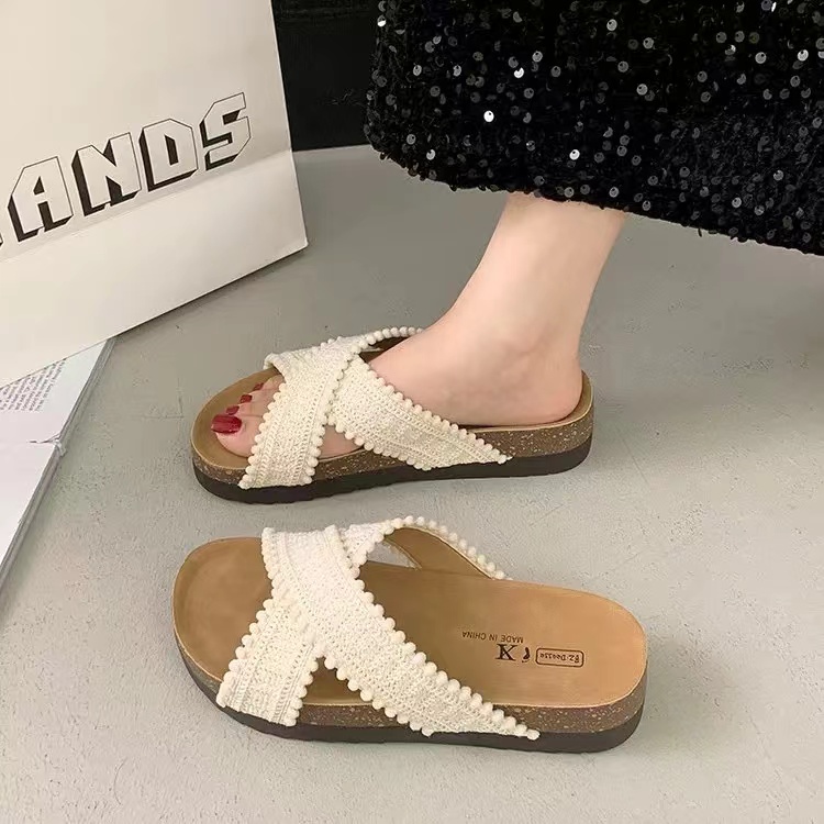 夏休闲款法式女新款配裙子仙女风拖鞋1611-1或919-1(交叉拖鞋)