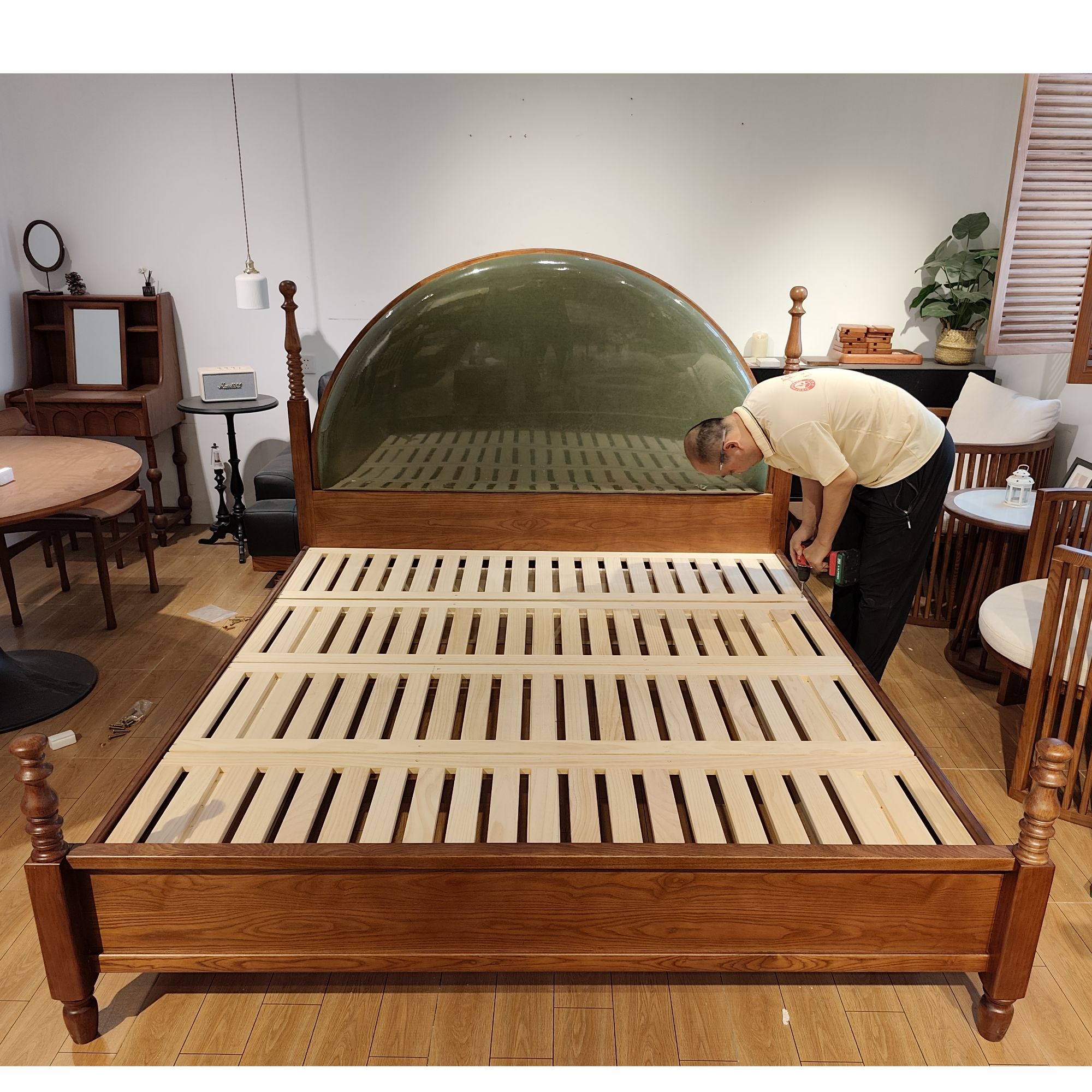 新款法式中古风实木床白蜡木双人床复古美式主卧婚INS家用大床