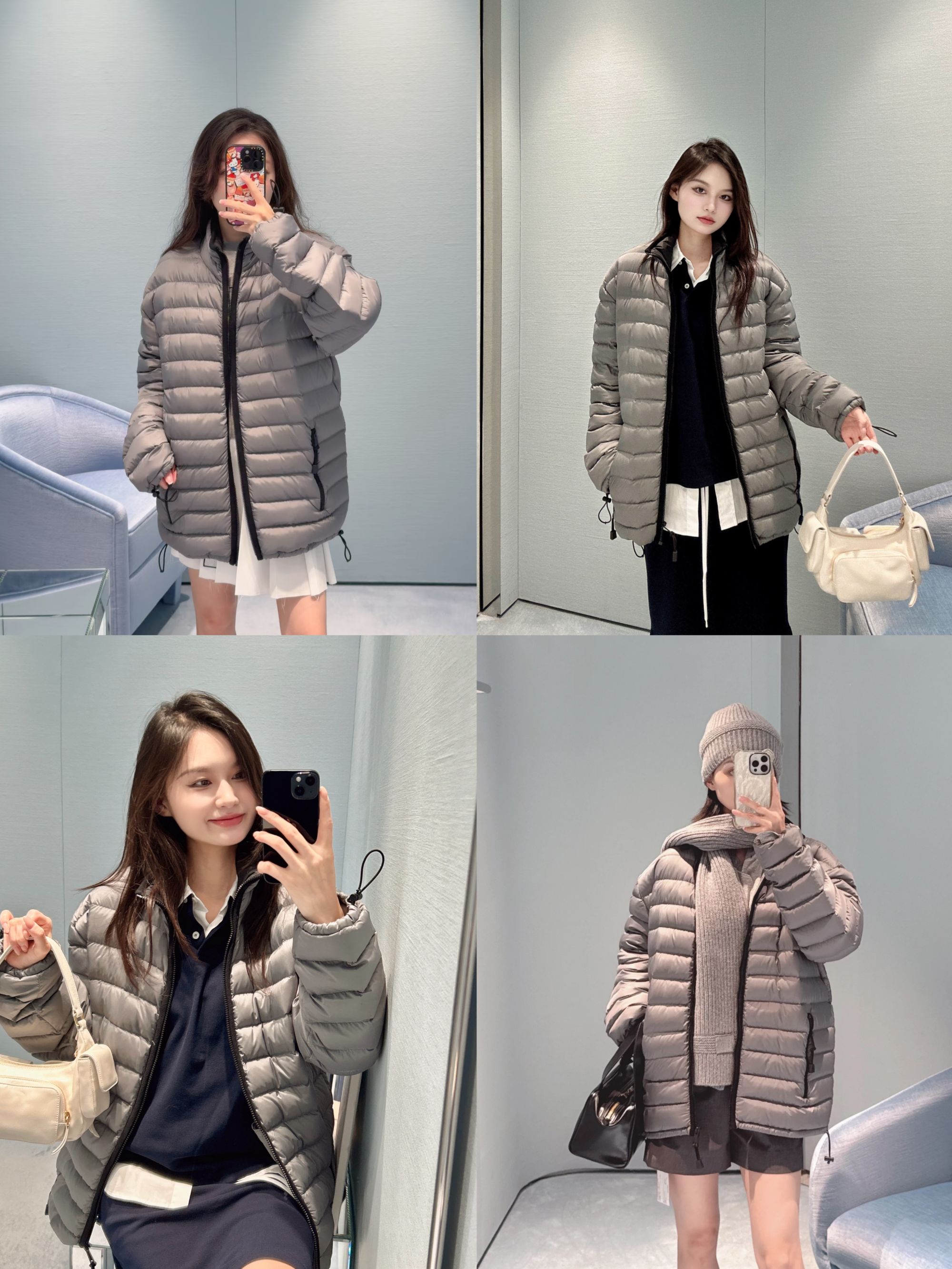 星光璀璨 字母刺绣轻盈保暖立领包边银灰色拉链长袖羽绒外套80375