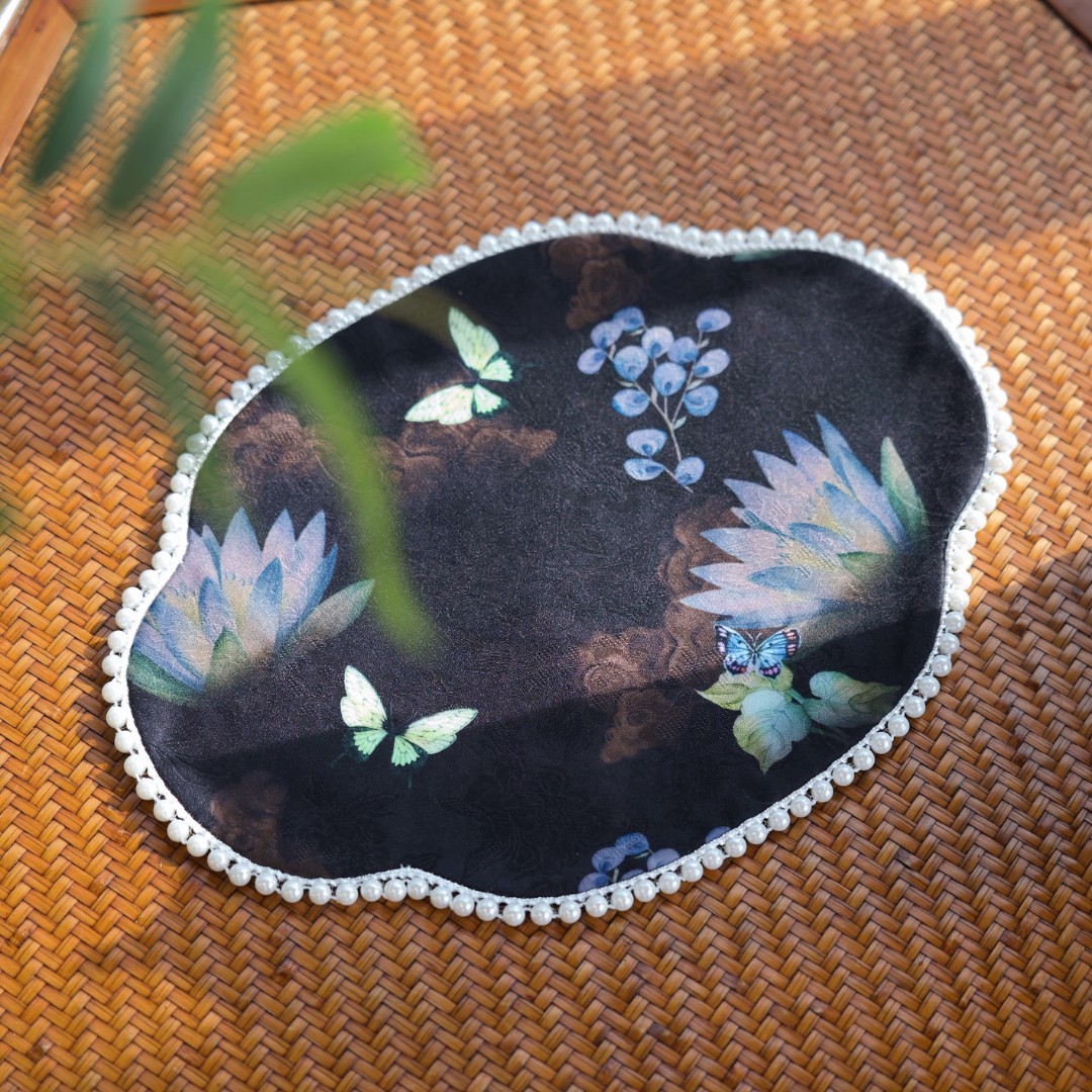 新中式珍珠如意造型茶席国风轻奢织锦防水小茶席禅意茶室隔热垫