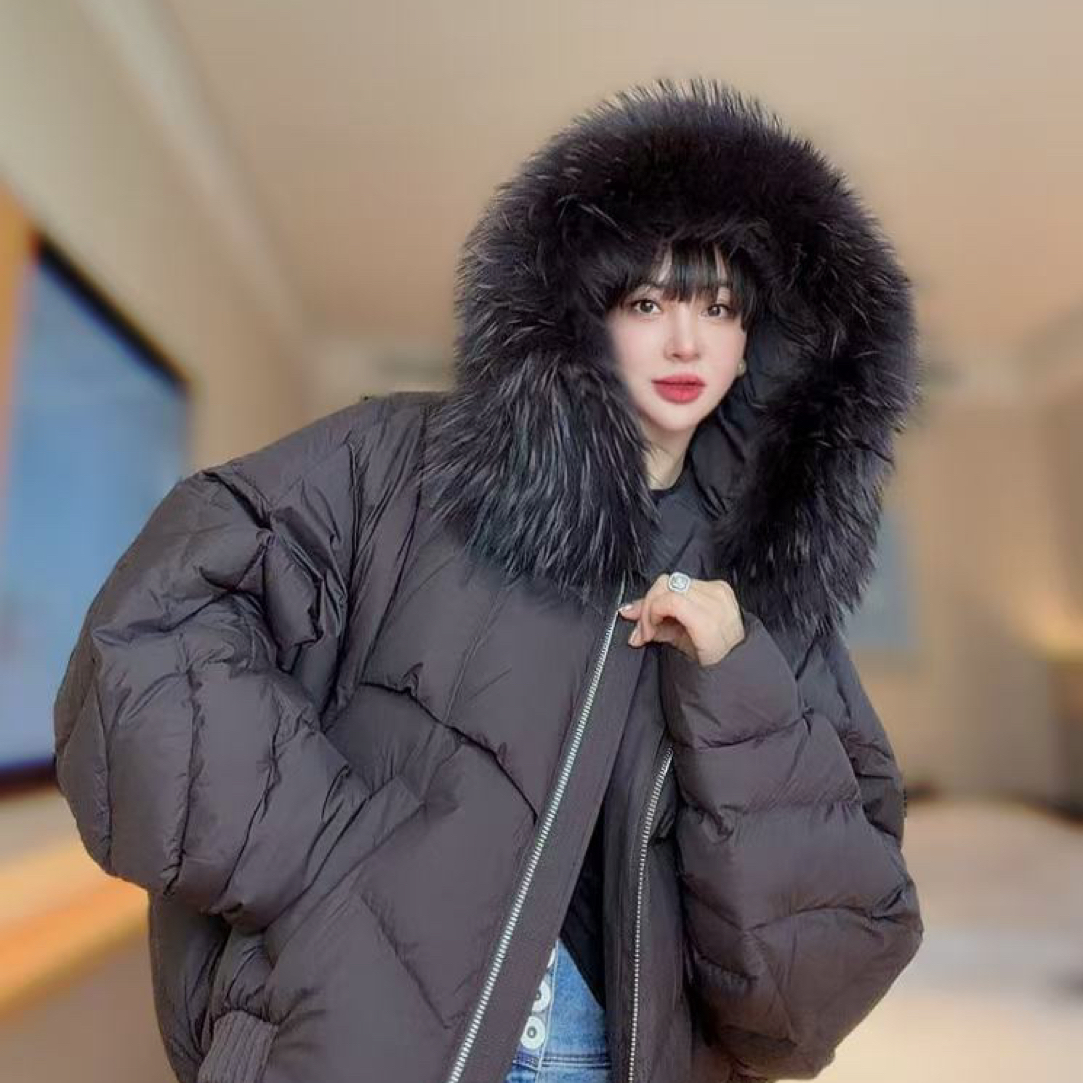 XXJ 狐狸毛披肩领短款中女装保暖羽绒服宽松韩版冬季加厚（8840