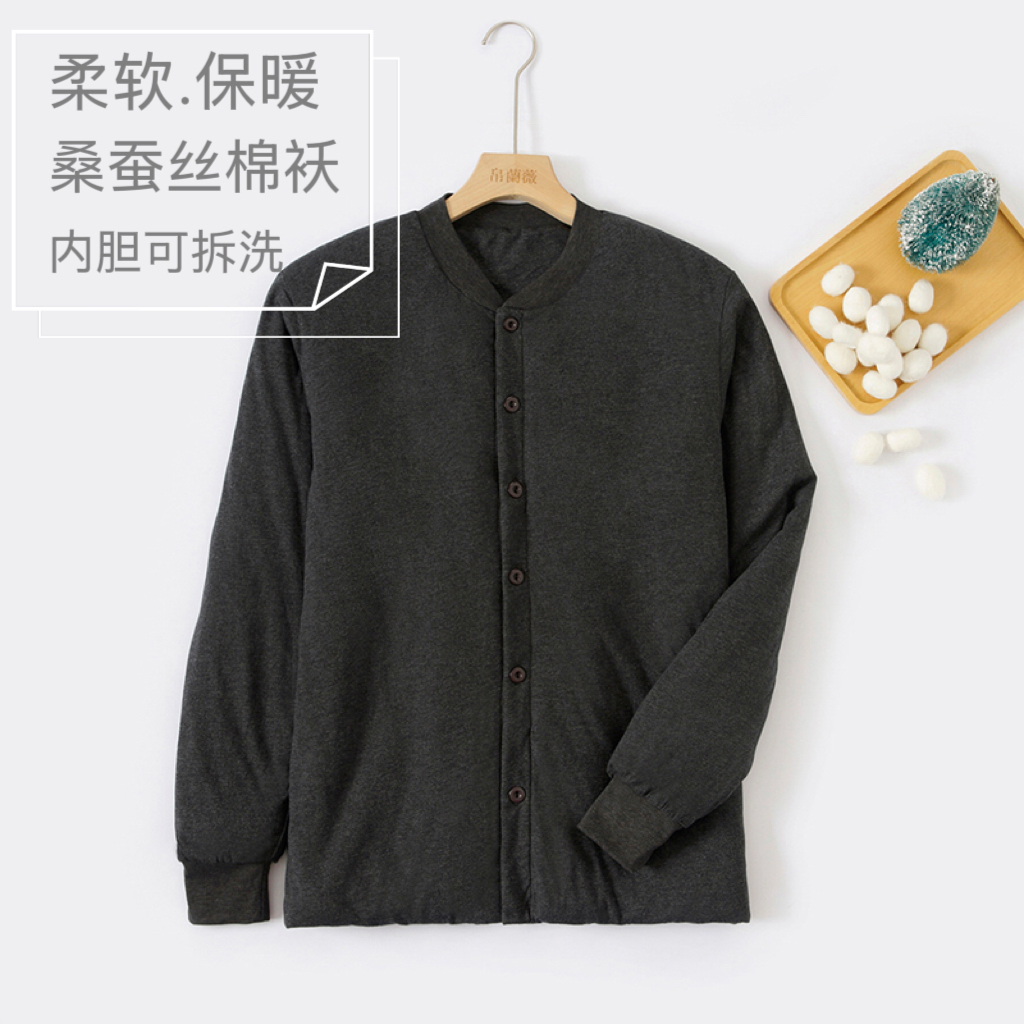 桑蚕丝棉袄冬 中老年棉衣男士加厚保暖衣可脱卸内胆