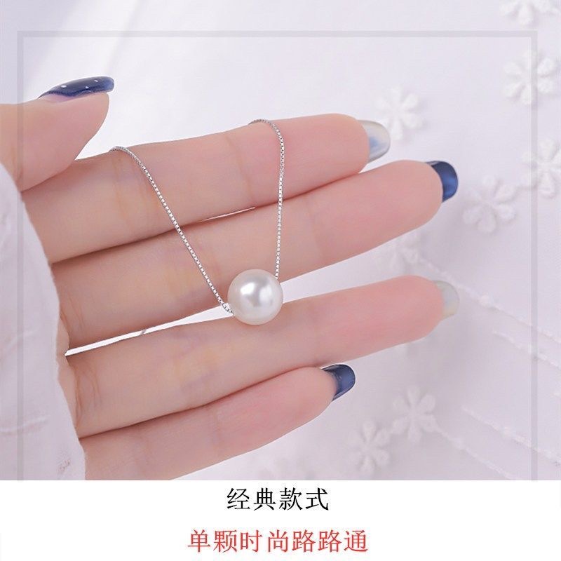 链子925银锆石 WH925纯银单颗珍珠吊坠女  经典路路通百搭锁骨链