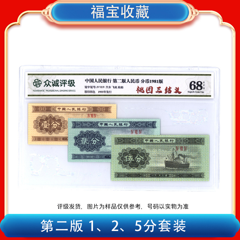 【福宝】第二套人民币1.2.5分桃园三结义 评级鉴定封装