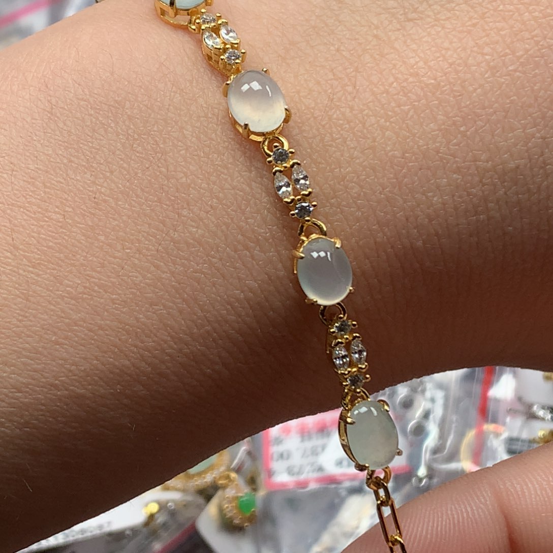 翡翠银S925镶嵌戒指天然翡翠手链