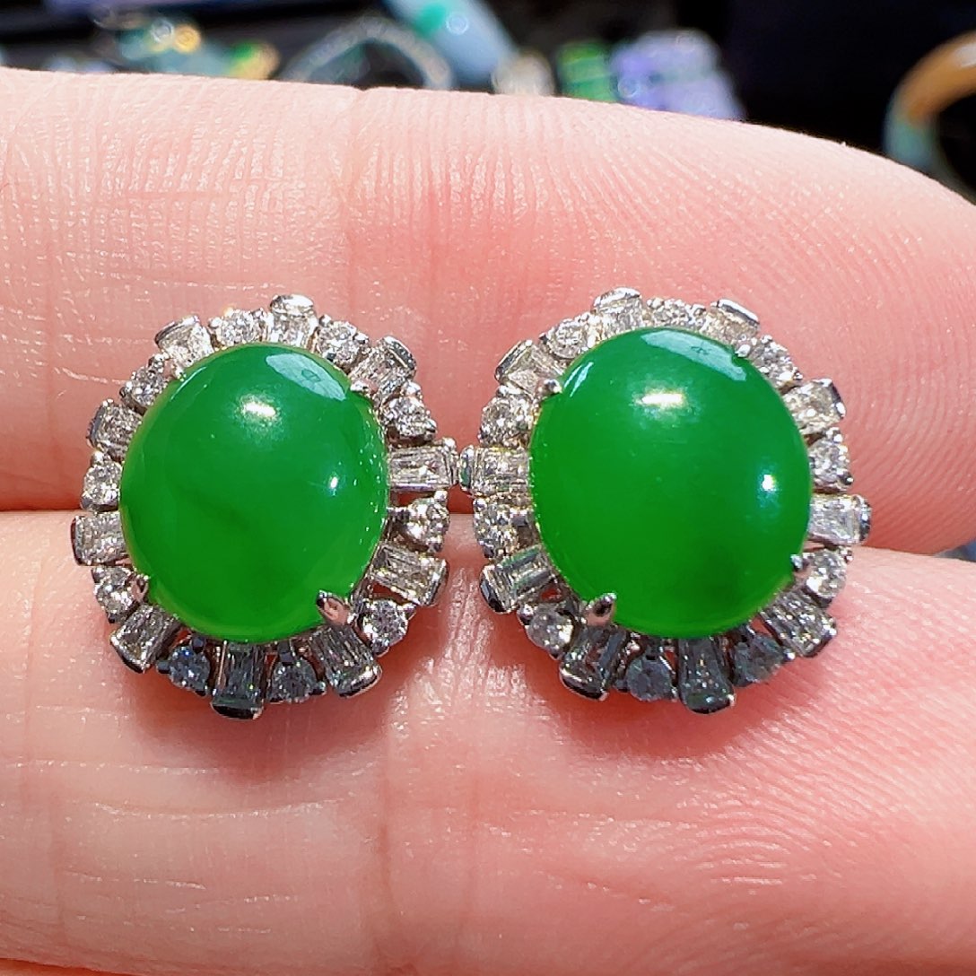 翡翠18K金镶嵌耳饰签收后24小时鉴赏期