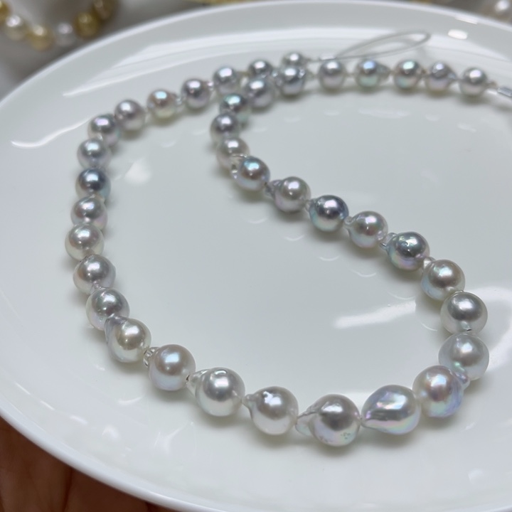 海水珍珠项链银S925镶嵌8-9mm