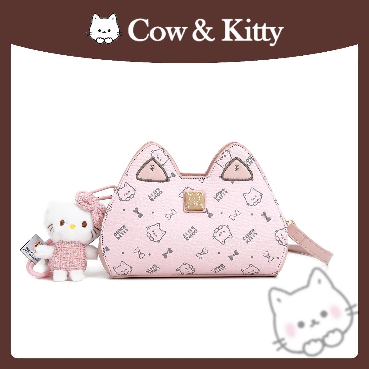 【刘叮当甄选】CowKitty/可爱洋气印花猫耳包包手提单肩斜挎8015粉