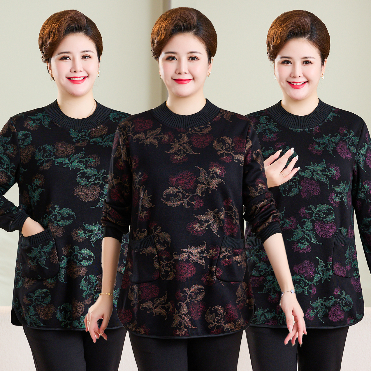 冬季中长款加绒加厚打底衫遮肉显瘦宽松大码保暖上衣BD16018388  