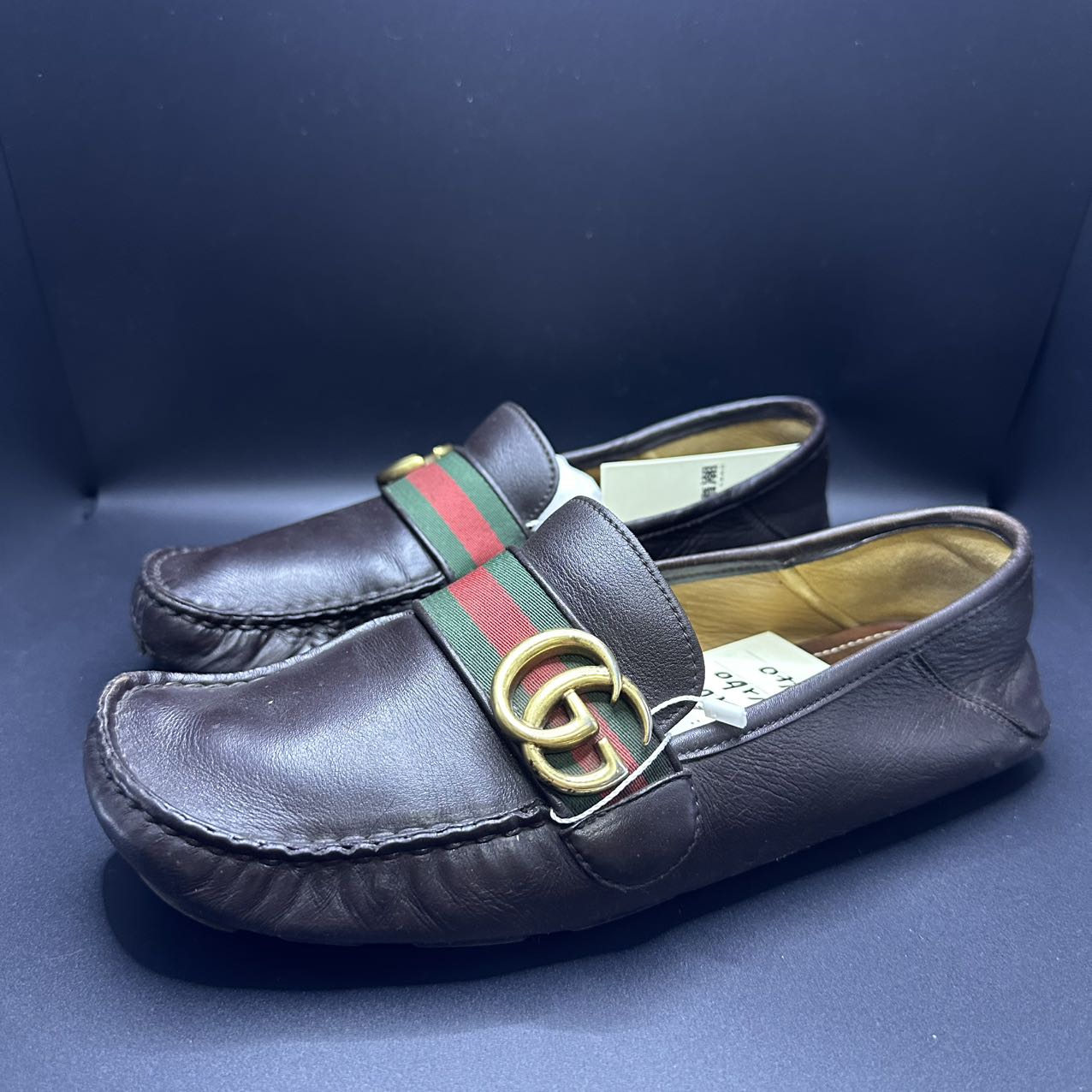 95新 GUCCI/古驰 男士棕色带扣经典百搭休闲豆豆鞋 40码zy061