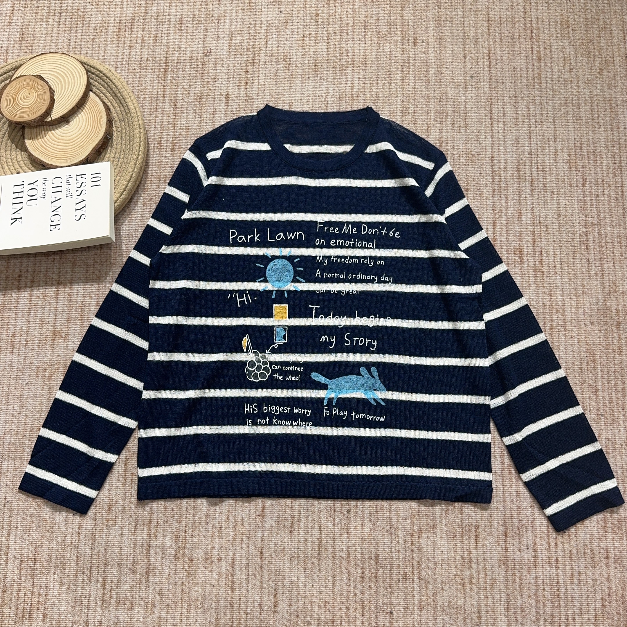 2025秋季新款卡通印花条纹针织毛衣长袖T恤4713