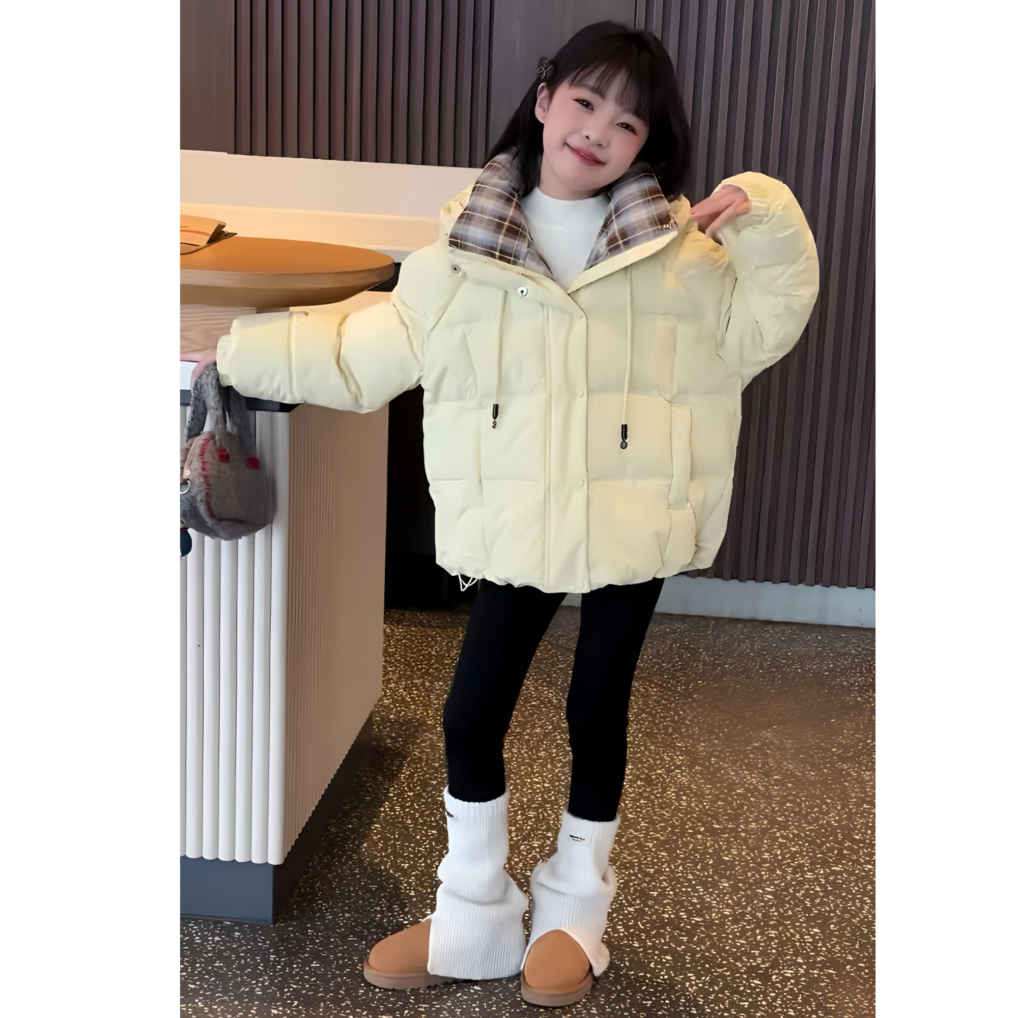 女童棉服冬装2025新款洋气儿童中大童中大童拼格加厚冬季棉衣外套