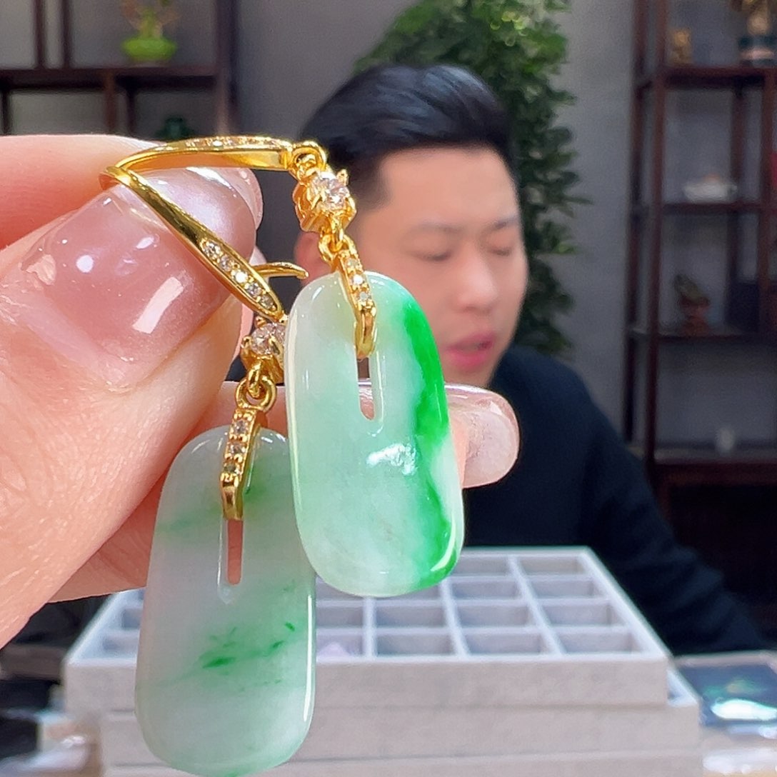 翡翠耳饰银S925镶嵌耳环52