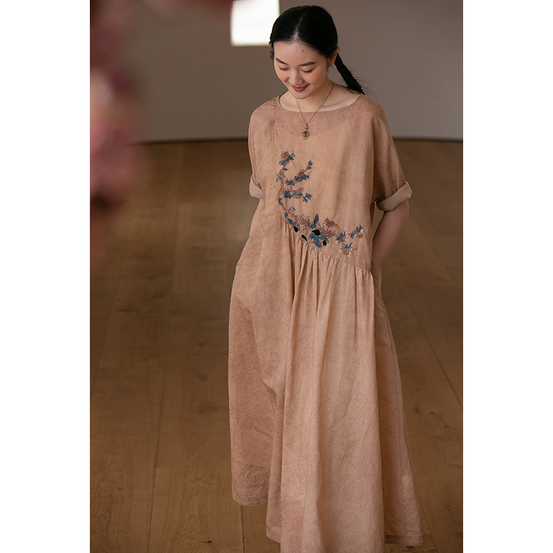 【经典回归】牧衣游原创设计炒色肌理感芍药重工刺绣连衣裙 陇城