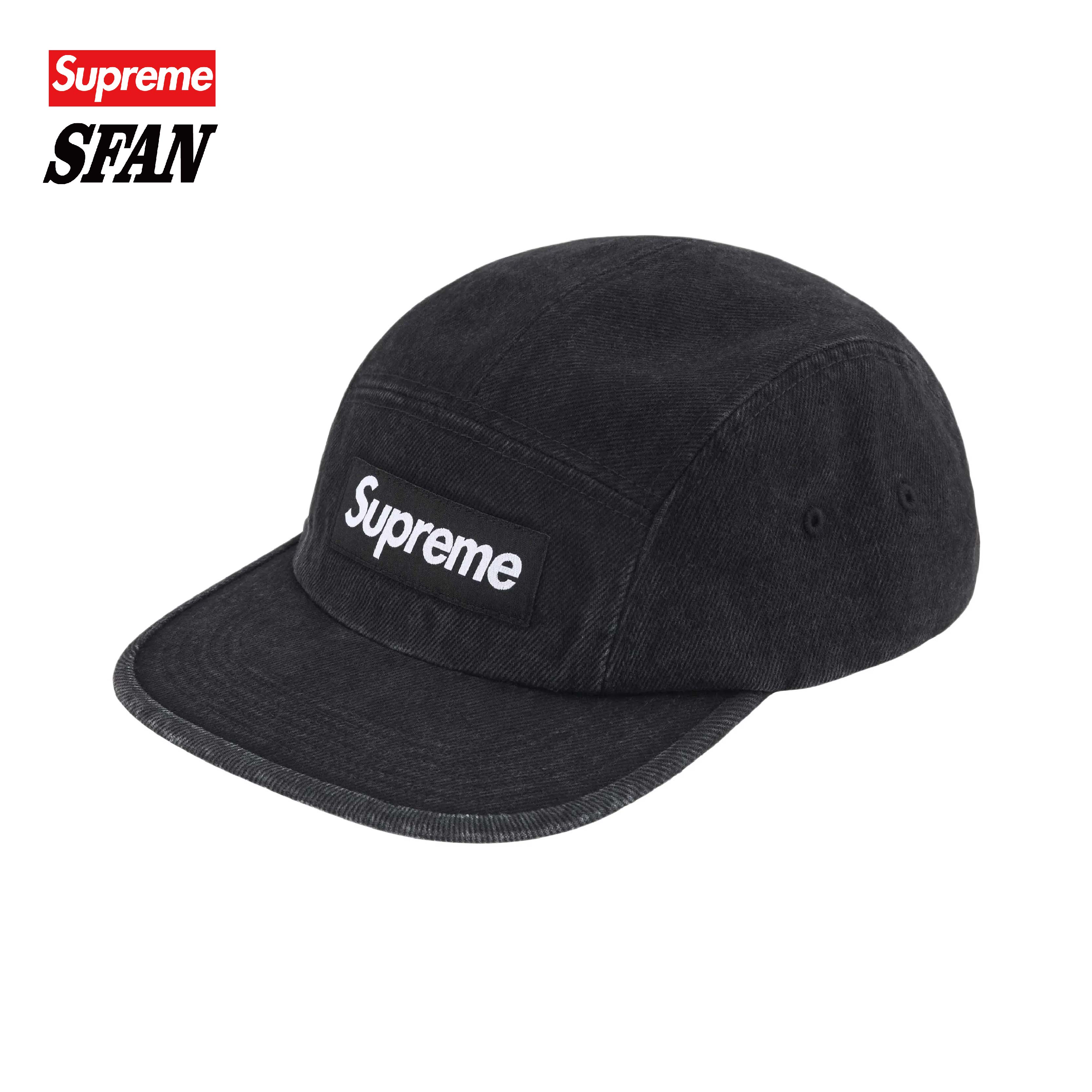 Supreme Denim Camp Cap 牛仔做旧五片帽 棒球帽 黑色 男女同款