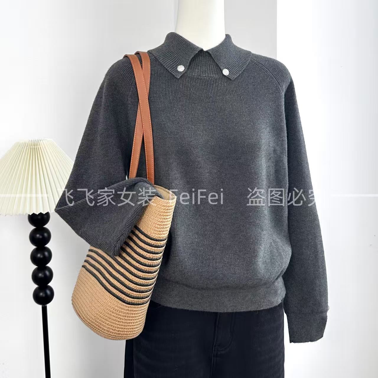 飞飞家～法式翻领设计感～品牌订单！巨好穿#毛衣显白秋冬女Y9083