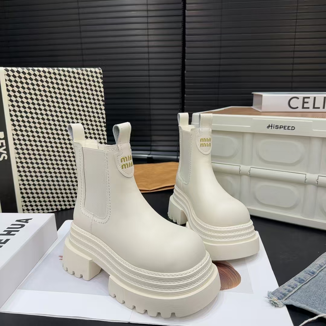 MSDD【8厘米】春季平跟学院风马丁靴套筒纯色街头风透气修面烟管靴