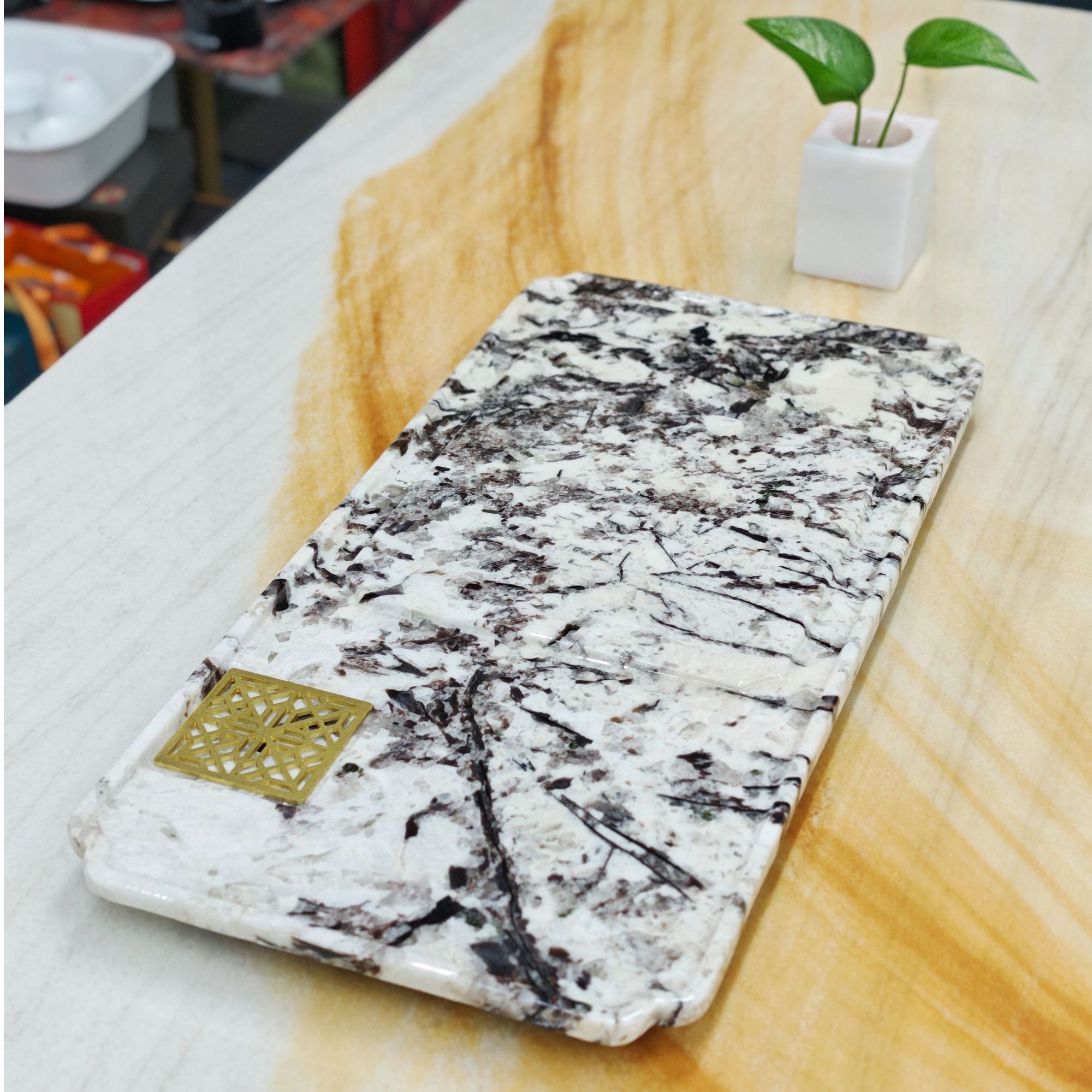 雪山蓝（580*280）天然奢石湿泡茶盘