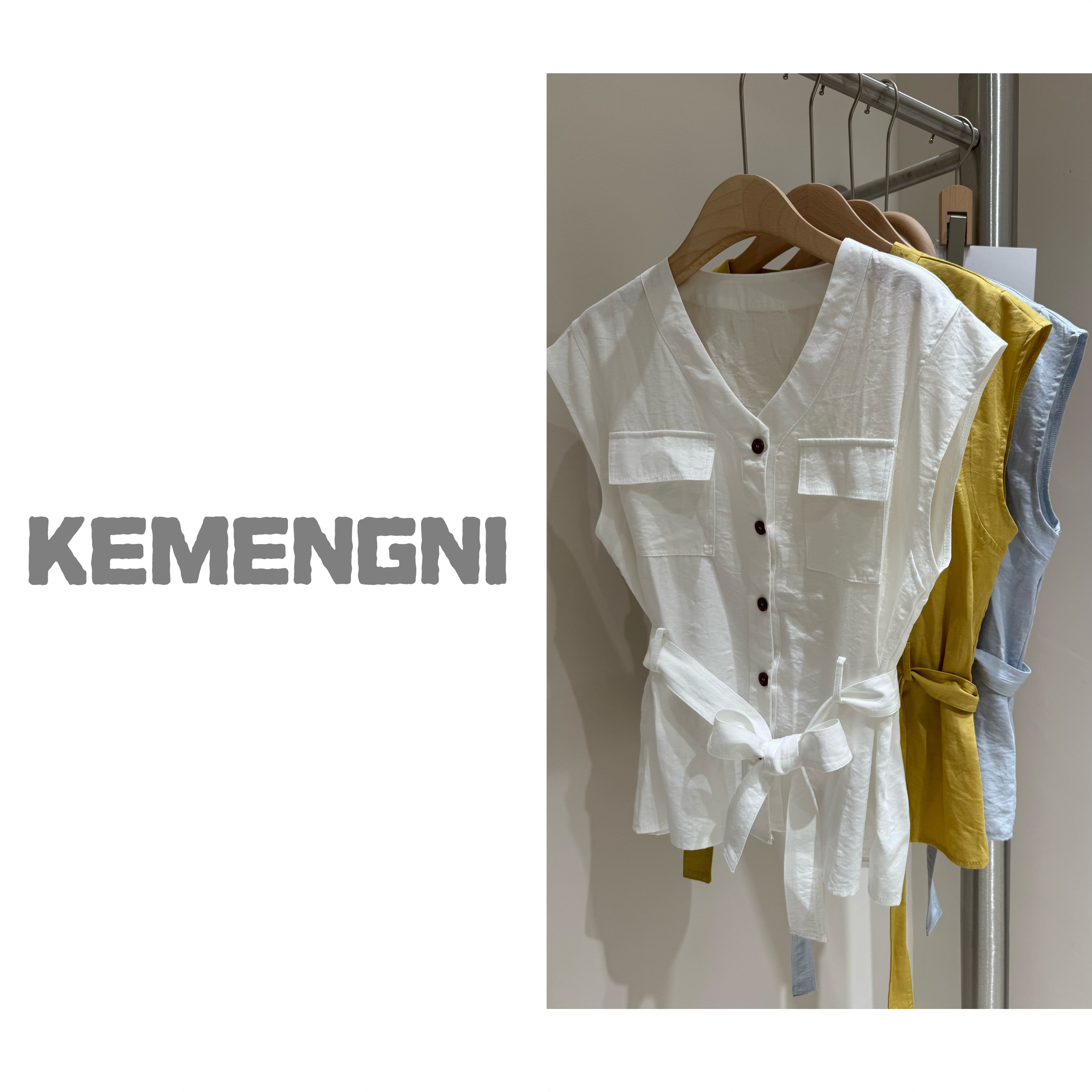 2592夏季新款韩系单排扣棉麻收腰衬衫女气质宽松显瘦