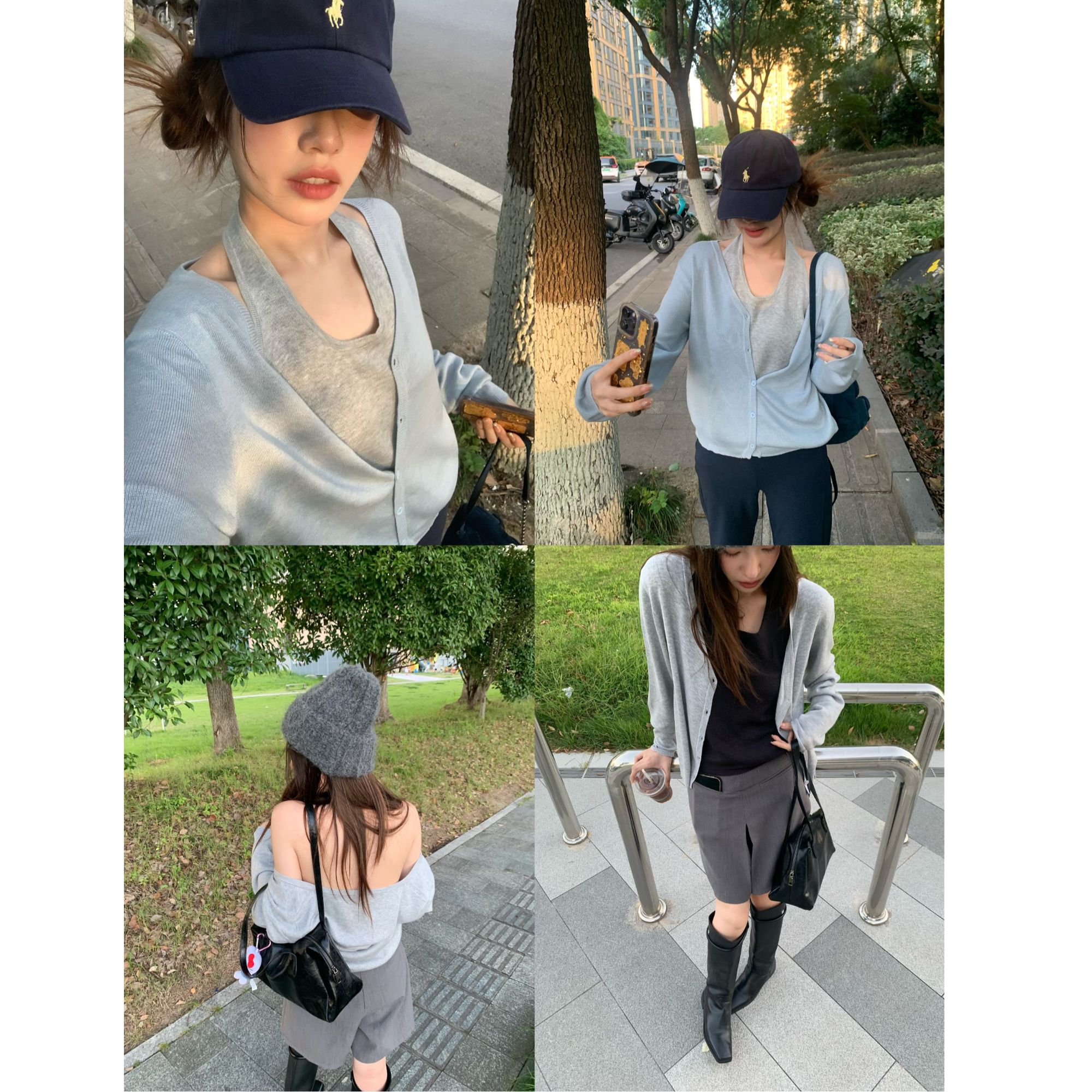 【OneMinute】韩版早秋设计感挂脖假两件简约慵懒感针织开衫上衣